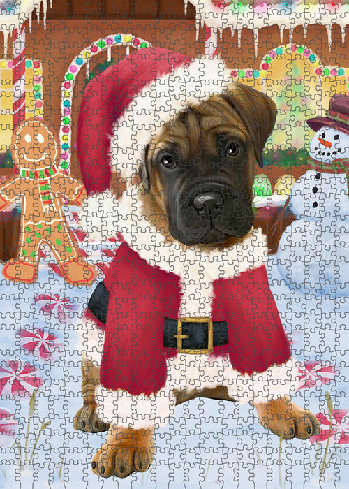 Christmas Gingerbread House Candyfest Bullmastiff Dog Puzzle with Photo Tin PUZL93096