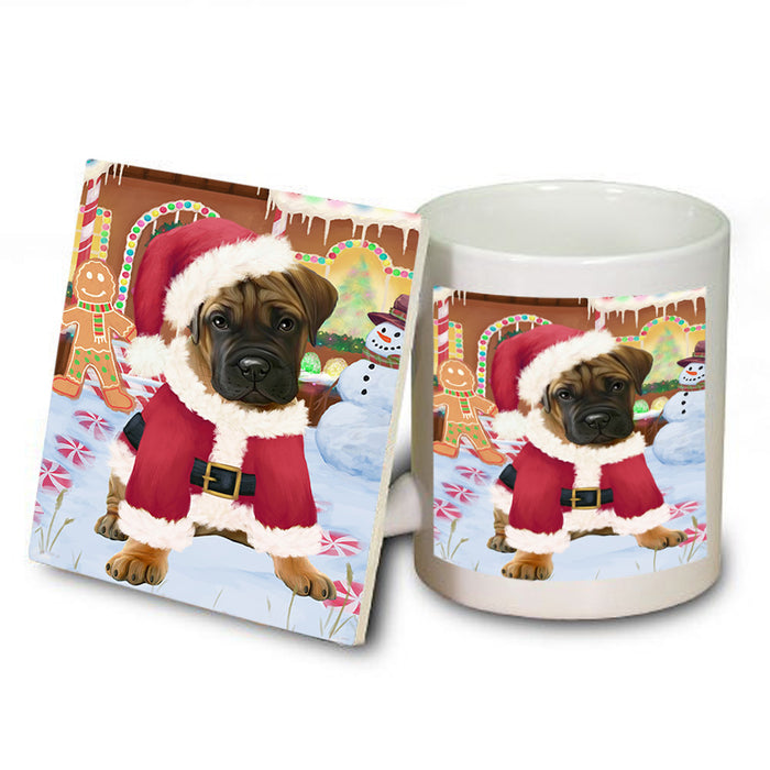 Christmas Gingerbread House Candyfest Bullmastiff Dog Mug and Coaster Set MUC56216