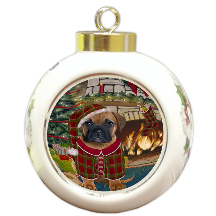 The Stocking was Hung Bullmastiff Dog Round Ball Christmas Ornament RBPOR55612