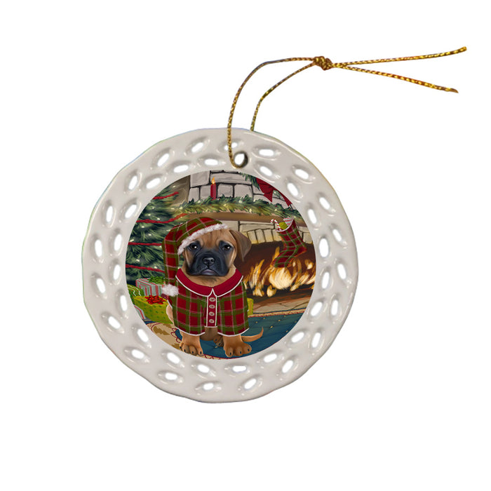 The Stocking was Hung Bullmastiff Dog Ceramic Doily Ornament DPOR55612