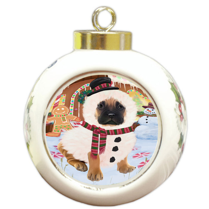 Christmas Gingerbread House Candyfest Bullmastiff Dog Round Ball Christmas Ornament RBPOR56581