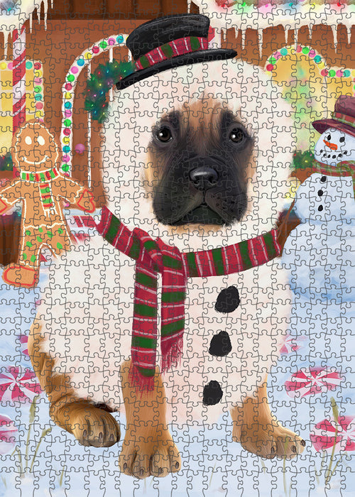 Christmas Gingerbread House Candyfest Bullmastiff Dog Puzzle with Photo Tin PUZL93100