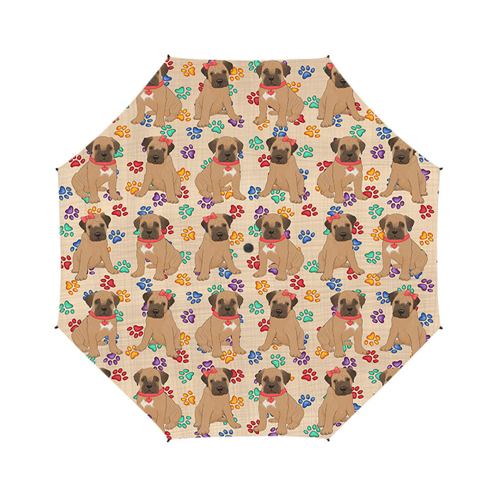 Rainbow Paw Print Bullmastiff Dogs Red Semi-Automatic Foldable Umbrella
