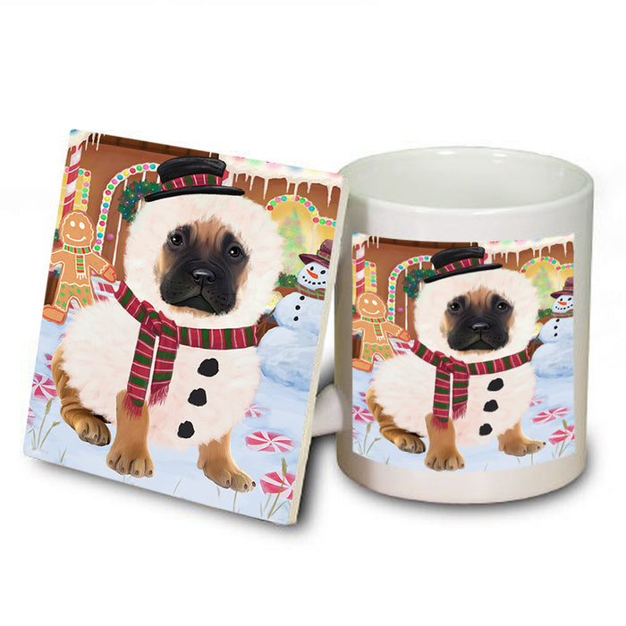 Christmas Gingerbread House Candyfest Bullmastiff Dog Mug and Coaster Set MUC56217