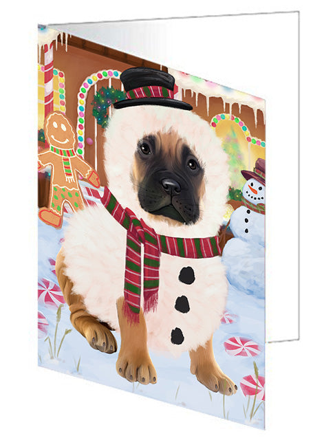 Christmas Gingerbread House Candyfest Bullmastiff Dog Handmade Artwork Assorted Pets Greeting Cards and Note Cards with Envelopes for All Occasions and Holiday Seasons GCD73190