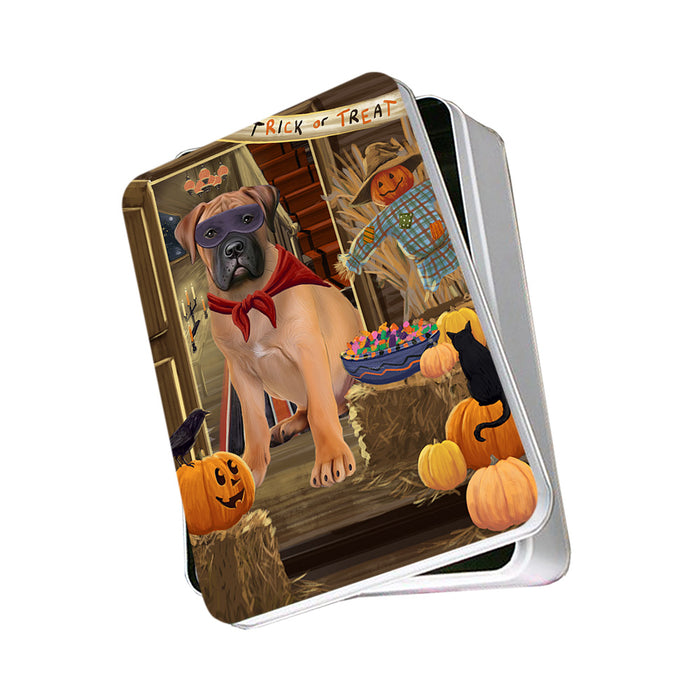 Enter at Own Risk Trick or Treat Halloween Bullmastiff Dog Photo Storage Tin PITN53060
