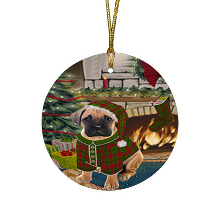 The Stocking was Hung Bullmastiff Dog Round Flat Christmas Ornament RFPOR55613