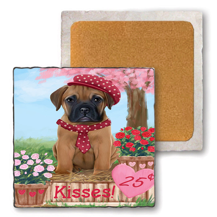 Rosie 25 Cent Kisses Bullmastiff Dog Set of 4 Natural Stone Marble Tile Coasters MCST51426