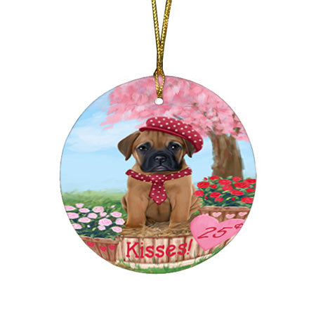 Rosie 25 Cent Kisses Bullmastiff Dog Round Flat Christmas Ornament RFPOR56782