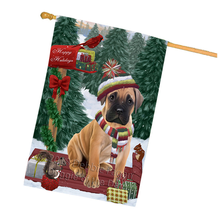 Merry Christmas Woodland Sled Bullmastiff Dog House Flag FLG55310