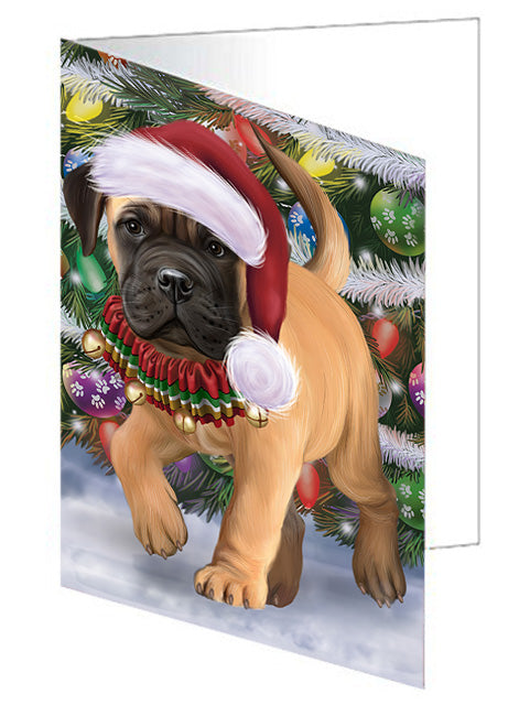Trotting in the Snow Bullmastiff Dog Handmade Artwork Assorted Pets Greeting Cards and Note Cards with Envelopes for All Occasions and Holiday Seasons GCD74465