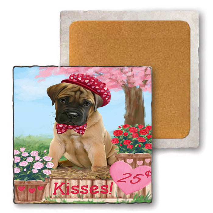 Rosie 25 Cent Kisses Bullmastiff Dog Set of 4 Natural Stone Marble Tile Coasters MCST51427