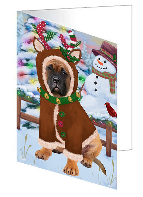 Christmas Gingerbread House Candyfest Bullmastiff Dog Handmade Artwork Assorted Pets Greeting Cards and Note Cards with Envelopes for All Occasions and Holiday Seasons GCD73193