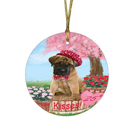 Rosie 25 Cent Kisses Bullmastiff Dog Round Flat Christmas Ornament RFPOR56783