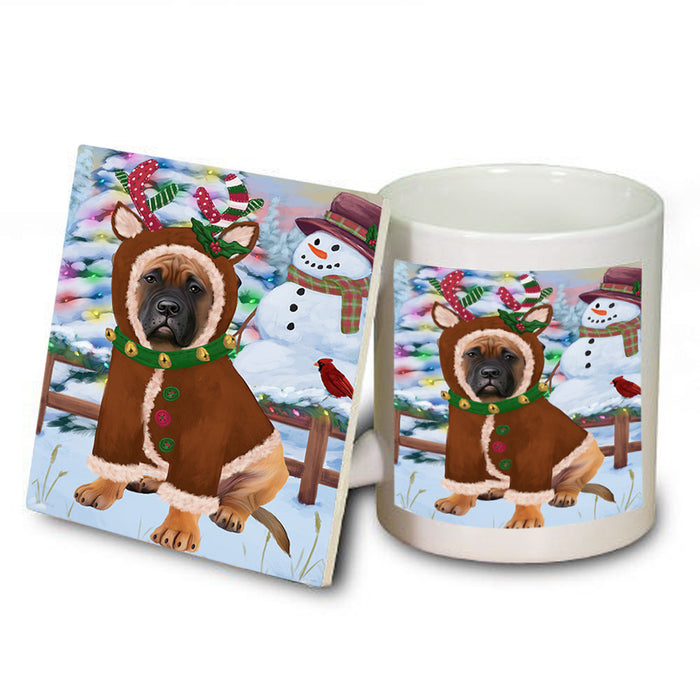 Christmas Gingerbread House Candyfest Bullmastiff Dog Mug and Coaster Set MUC56218