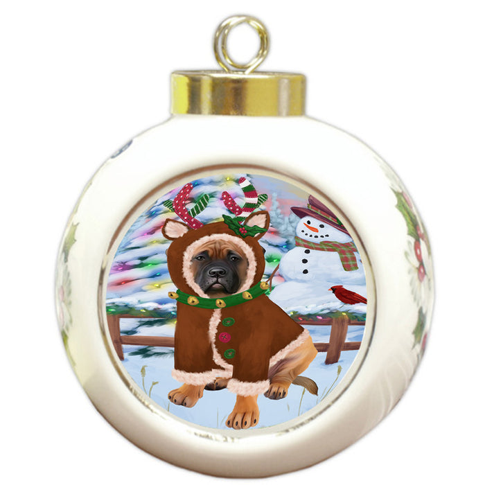 Christmas Gingerbread House Candyfest Bullmastiff Dog Round Ball Christmas Ornament RBPOR56582