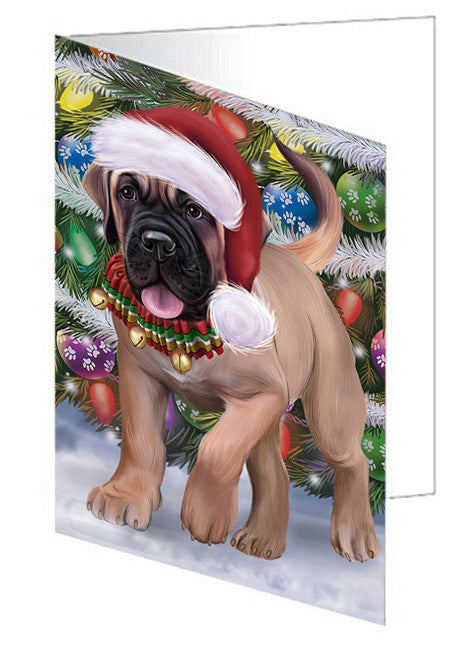 Trotting in the Snow Bullmastiff Dog Handmade Artwork Assorted Pets Greeting Cards and Note Cards with Envelopes for All Occasions and Holiday Seasons GCD74468