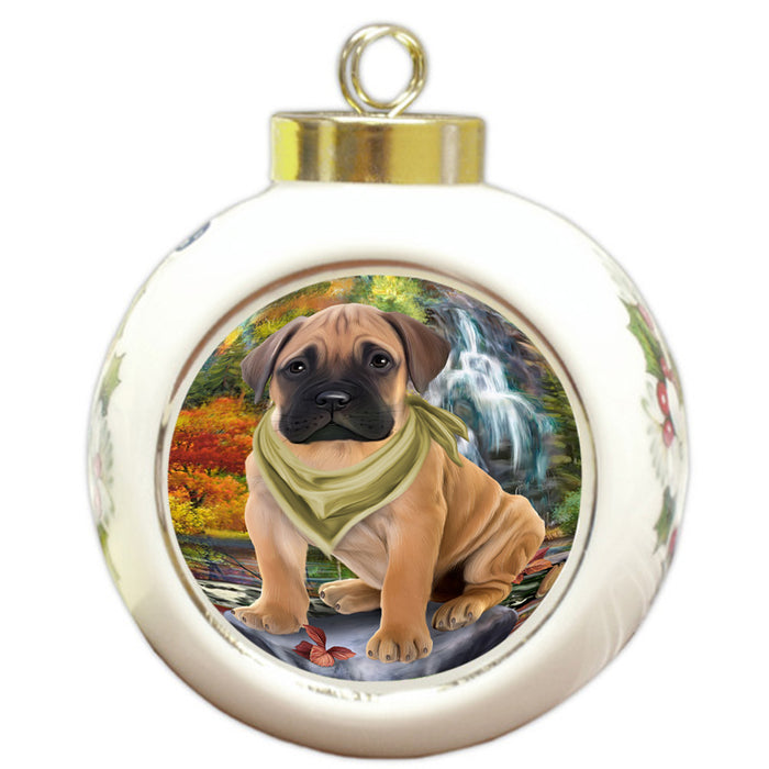 Scenic Waterfall Bullmastiff Dog Round Ball Christmas Ornament RBPOR51850