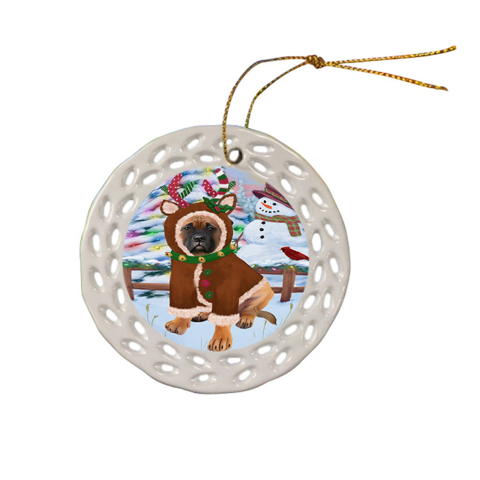 Christmas Gingerbread House Candyfest Bullmastiff Dog Ceramic Doily Ornament DPOR56582