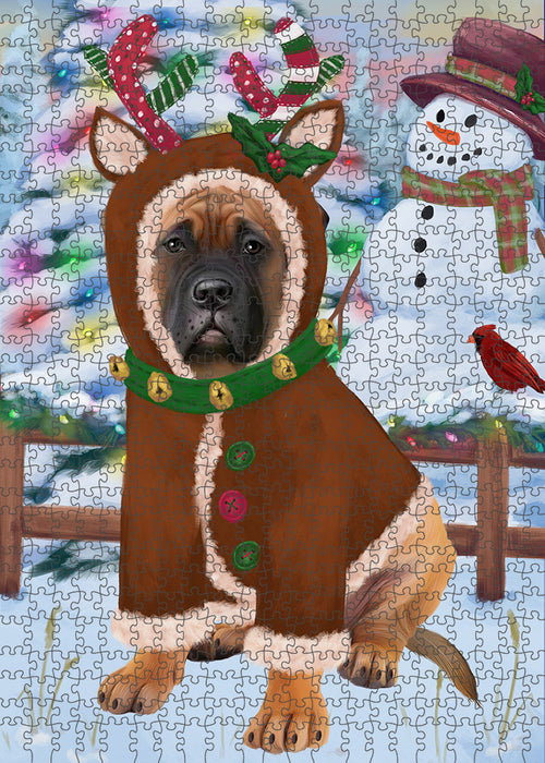 Christmas Gingerbread House Candyfest Bullmastiff Dog Puzzle with Photo Tin PUZL93104