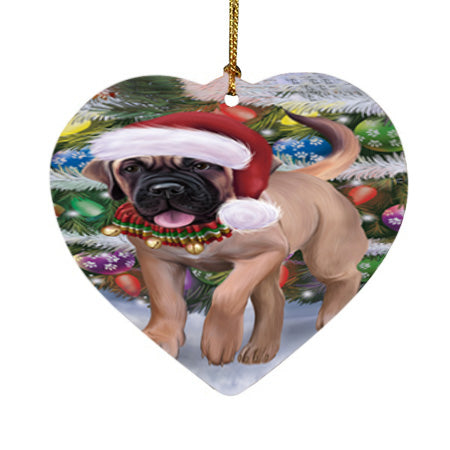 Trotting in the Snow Bullmastiff Dog Heart Christmas Ornament HPOR57007