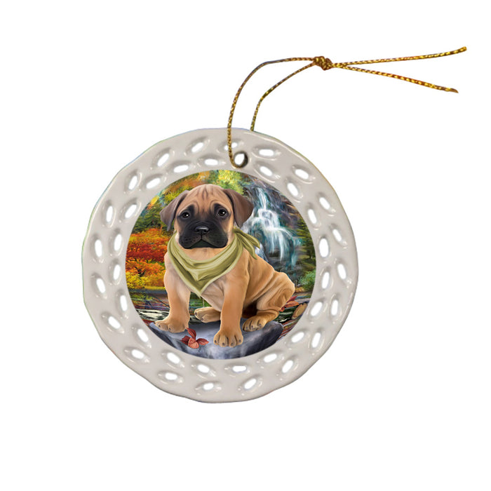 Scenic Waterfall Bullmastiff Dog Ceramic Doily Ornament DPOR51850