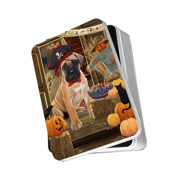 Enter at Own Risk Trick or Treat Halloween Bullmastiff Dog Photo Storage Tin PITN53061