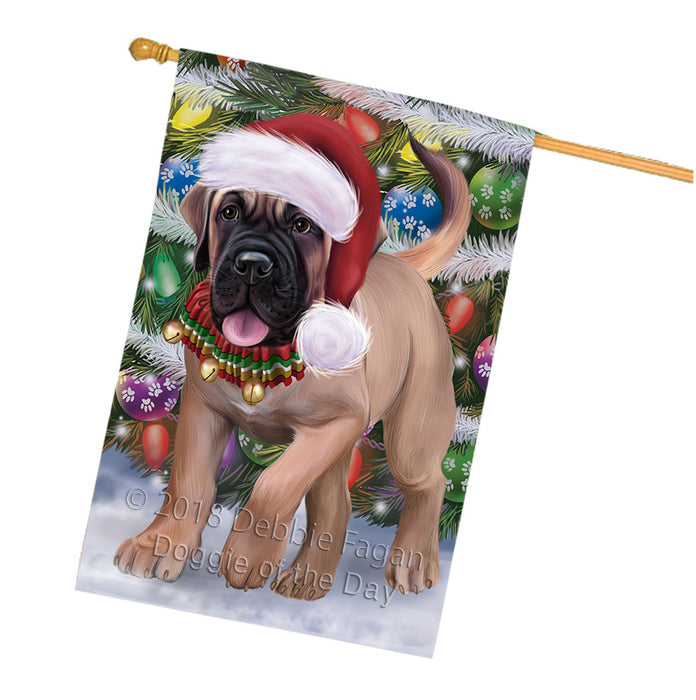 Trotting in the Snow Bullmastiff Dog House Flag FLG57335