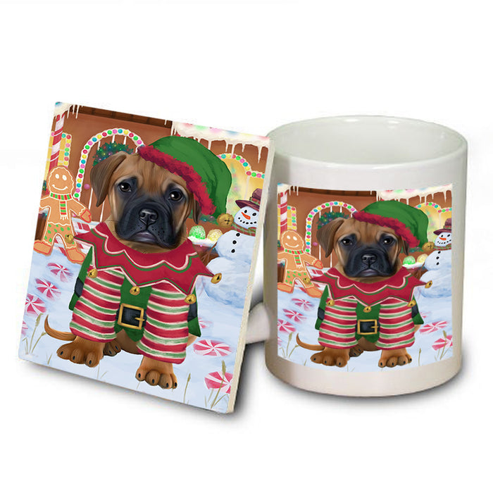 Christmas Gingerbread House Candyfest Bullmastiff Dog Mug and Coaster Set MUC56219