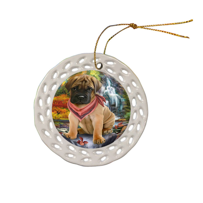 Scenic Waterfall Bullmastiff Dog Ceramic Doily Ornament DPOR51851