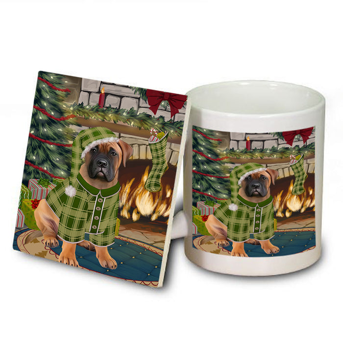 The Stocking was Hung Bullmastiff Dog Mug and Coaster Set MUC55251