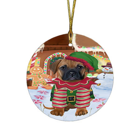 Christmas Gingerbread House Candyfest Bullmastiff Dog Round Flat Christmas Ornament RFPOR56583