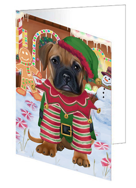 Christmas Gingerbread House Candyfest Bullmastiff Dog Handmade Artwork Assorted Pets Greeting Cards and Note Cards with Envelopes for All Occasions and Holiday Seasons GCD73196