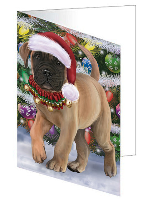 Trotting in the Snow Bullmastiff Dog Handmade Artwork Assorted Pets Greeting Cards and Note Cards with Envelopes for All Occasions and Holiday Seasons GCD74471