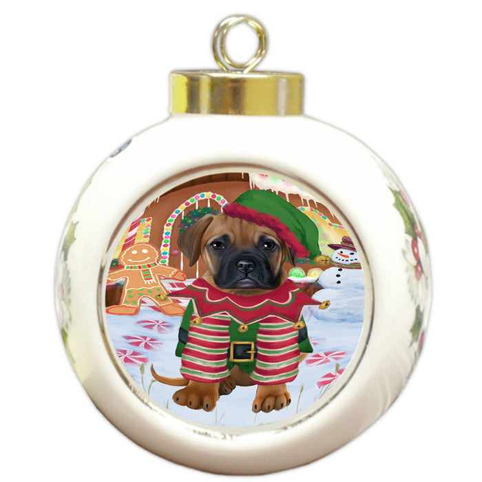 Christmas Gingerbread House Candyfest Bullmastiff Dog Round Ball Christmas Ornament RBPOR56583
