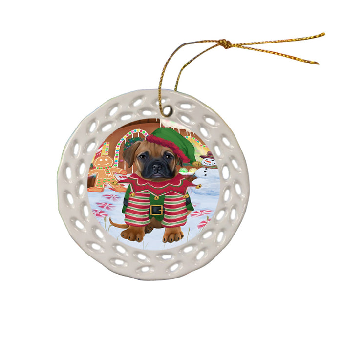Christmas Gingerbread House Candyfest Bullmastiff Dog Ceramic Doily Ornament DPOR56583