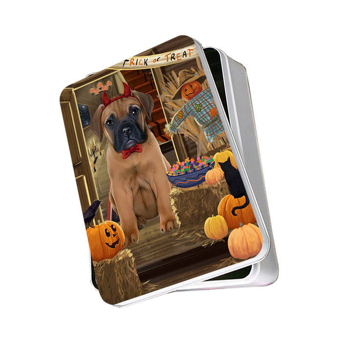 Enter at Own Risk Trick or Treat Halloween Bullmastiff Dog Photo Storage Tin PITN53062