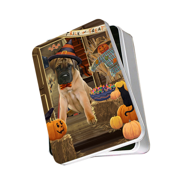 Enter at Own Risk Trick or Treat Halloween Bullmastiff Dog Photo Storage Tin PITN53063