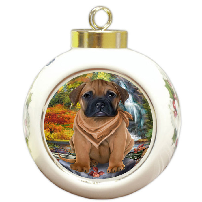 Scenic Waterfall Bullmastiff Dog Round Ball Christmas Ornament RBPOR51852