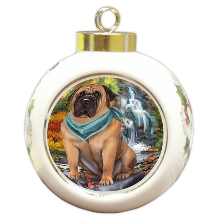 Scenic Waterfall Bullmastiff Dog Round Ball Christmas Ornament RBPOR51853