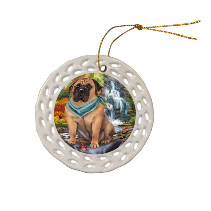 Scenic Waterfall Bullmastiff Dog Ceramic Doily Ornament DPOR51853