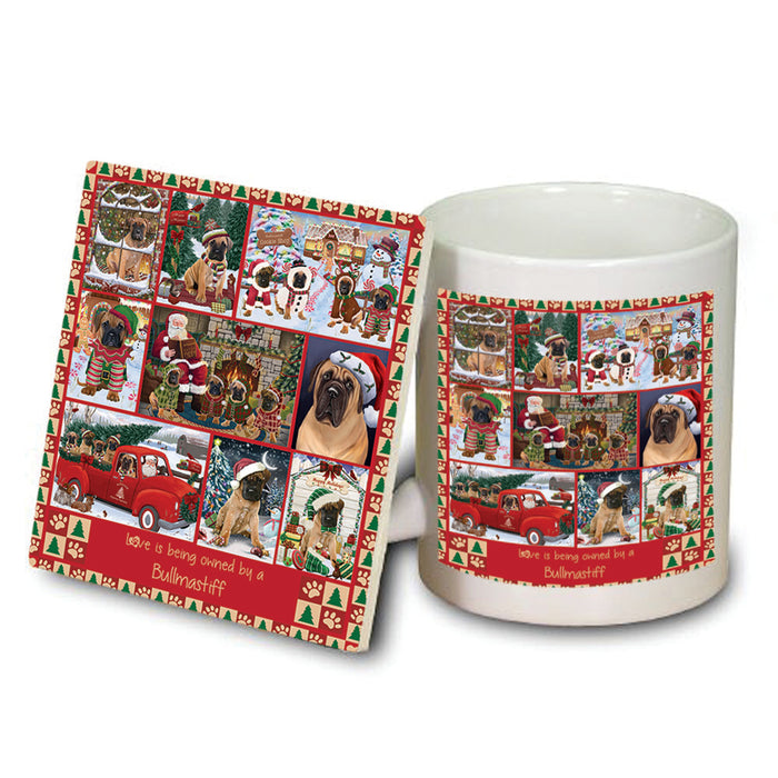 Love is Being Owned Christmas Bullmastiff Dogs Mug and Coaster Set MUC57204