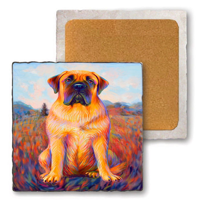 Mystic Blaze Bullmastiff Dog Set of 4 Natural Stone Marble Tile Coasters MCST48578