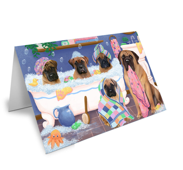 Rub A Dub Dogs In A Tub Bullmastiffs Dog Handmade Artwork Assorted Pets Greeting Cards and Note Cards with Envelopes for All Occasions and Holiday Seasons GCD74843