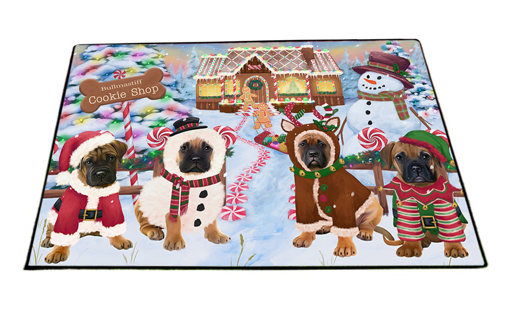 Holiday Gingerbread Cookie Shop Bullmastiffs Dog Floormat FLMS53211