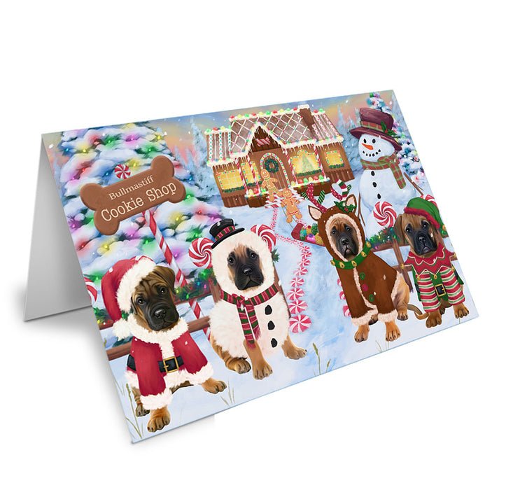Holiday Gingerbread Cookie Shop Bullmastiffs Dog Handmade Artwork Assorted Pets Greeting Cards and Note Cards with Envelopes for All Occasions and Holiday Seasons GCD73679