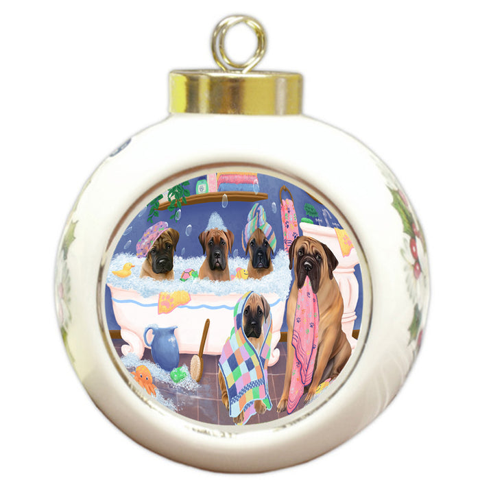 Rub A Dub Dogs In A Tub Bullmastiffs Dog Round Ball Christmas Ornament RBPOR57132