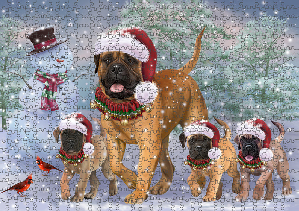 Christmas Running Family Bullmastiffs Dog Puzzle with Photo Tin PUZL94748