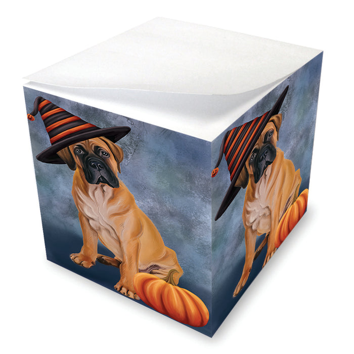 Happy Halloween Bullmastiff Dog Wearing Witch Hat with Pumpkin Note Cube NOC56518