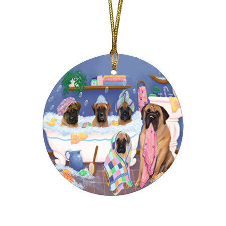 Rub A Dub Dogs In A Tub Bullmastiffs Dog Round Flat Christmas Ornament RFPOR57132